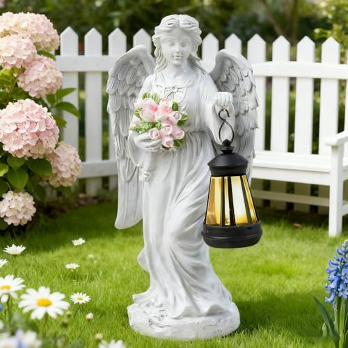 HUIKUANGEU Estatuas de ángel Solar para Jardín,Decoración de Jardín para Exteriores,Decoracion Jardin Exterior Figuras,Angeles Figuras,Decoración para Tumba,Artística para Patio,Césped,Patio
