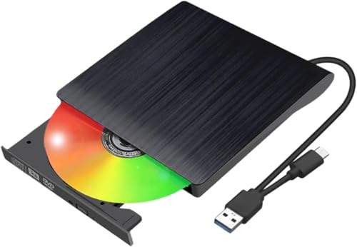 Helweet Lector CD/DVD Externo, Unidad Externa de CD y DVD, Grabadora con USB 3.0 y Type-C, Unidad de CD DVD/CD + /- RW, Grabadora, Adapt para Portatil, PC, Desktops, Macbook, Mac, Laptop