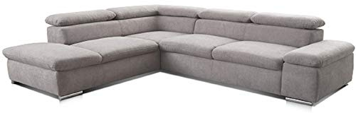 CAVADORE Canapé d Angle ALKATRAZ/Grand canapé en Forme de L avec méridiens Gauche et têtière réglable/Design Moderne / 274x66x228cm / Gris