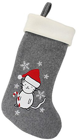 BambooMN 1 Pc Set 18 Classic Hand Embroidered Sequined Cute Animal Christmas Stocking, 13 Cat