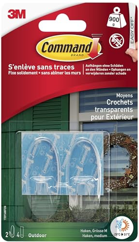 Command Crochets Transparents pour Extérieur - 2 Crochets et 4 Moyennes Languettes - Accrochage sans Dommage