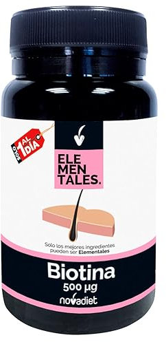 Novadiet - ELEMENTALES BIOTINA 500 µg Comprimidos - Ayuda a Mejorar la Salud de Cabello, Piel y Uñas - 120 Comprimidos