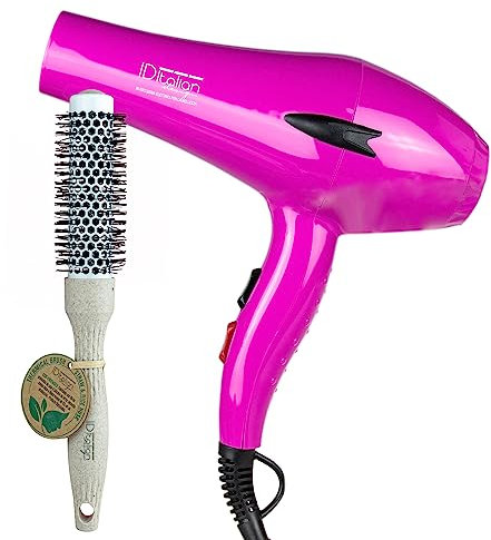 ID Italian Design - Pack Cuidado del Cabello con Cepillo Termico de Cerámica Yahari y Secador de Pelo Profesional 3 Modos de Calor, 2 Velocidades de Color Rosa - 2200W