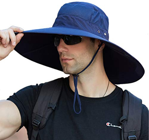 Leotruny Super Wide Brim Bucket Hat UPF50+ Waterproof Sun Hat for Fishing Hiking Camping (C06-Navy Blue)