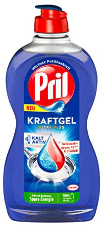 Pril Kraft Gel Ultra Plus (450ml), Handgeschirrspülmittel mit höchster Fettlösekraft, für sauberes Geschirr auch in kaltem Wasser