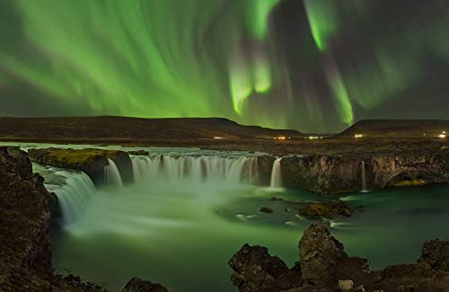POLARLICHT Fototapete VLIES-500x280 cm (6700A)-Nordlichter Wasserfall Dämmerung Art Fotokunst Wandtapete-Inkl. Kleister-Vliestapete Bild Dekoration Wand-Dekor Moderne Motiv-Tapete Panorama Poster XXL