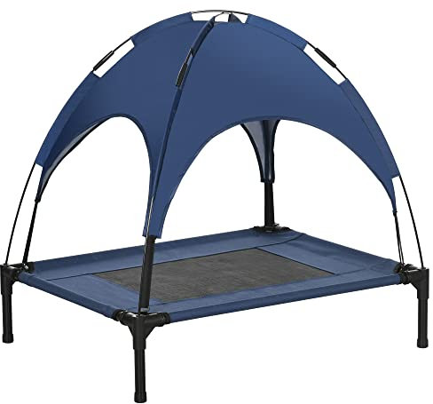 PawHut 76cm Elevated Dog Bed Cooling Raised Pet Cot UV Protection Canopy Blue