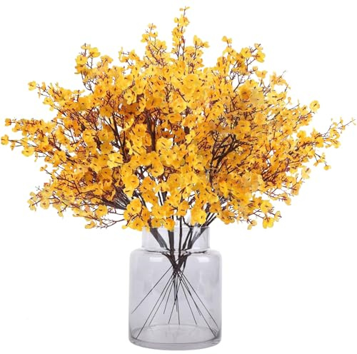 N&T NIETING Gypsophila konstgjorda blommor, 12 st konstgjorda blommor med en verklig touch för gör-det-själv bröllopsbukett, festligt blomarrangemang för bordet och heminredning (gul)