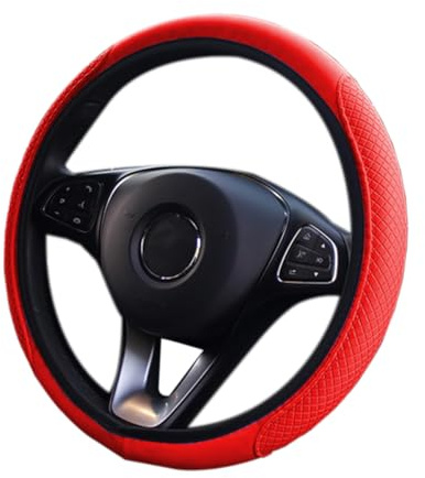 CGEAMDY Leather Car Steering Wheel Cover, Elastic, Breathable and Anti-Slip, Universal 38 cm, Cool in Summer Warm in Winter, Steering Wheel Protector Cover for Men Women, Car Accessories(Red)