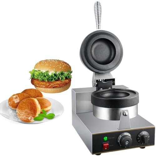 Kommersiell rund våffelmaskin Non-stick elektriskt flip-våffeljärn 1300W med 50~300℃ justerbar temperatur och hamburgerform för bagerier Snackbarfamilj