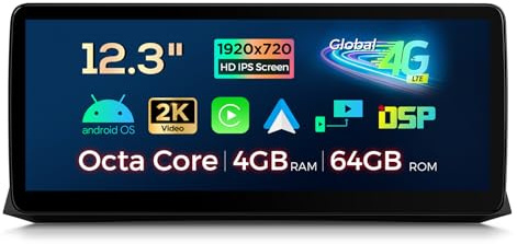 XTRONS 12.3 Inch Android 14 Car Stereo for BMW E60 E61 2005-2008 CCC System, IPS Touch Screen 4+64GB Global 4G Car Radio GPS Navigation Support Wireless Car Play Android Auto