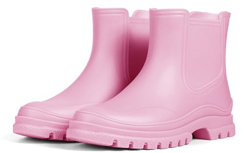 Meik Mangni Botas de Agua Mujer Impermeable Chelsea Botas de Lluvia Antideslizante Botines de Caucho,Rosa, Talla:36 EU