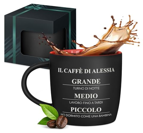 Maverton Tazza da caffè latte o tè in ceramica - 400 ml - Incisione personalizzata - Bicchiere con manico per bevande per Lei - Tazze da colazione per compleanno donna - Interno rosso - Espresso