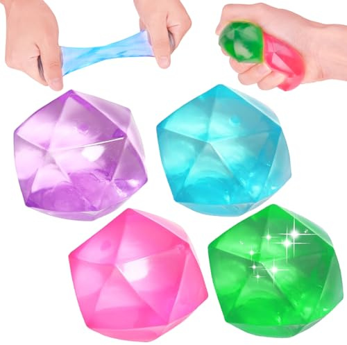 4 Pezzi Palle Antistress Diamante, Squishy Ball per Bambini e Adulti, Pallina Antistress, Anti-Stress Squeeze Toy Palline Antistress per Regalini Fine Festa Compleanno (A)