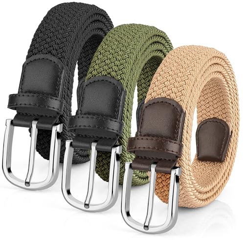 Leskyair Elastischer Gürtel Herren Flechtgürtel 3er, Unisex Stoffgürtel Stretchgürtel für Damen und Herren Lässige Hose, Robuste Bauweise und Gut Bewegen Kann
