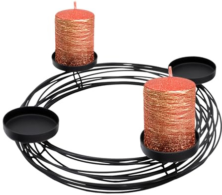 Corona dell'Avvento in metallo nero per candele a pilastro – Ø 36 cm – portacandele in design a griglia con 4 piatti di candela – Natale Avvento inverno tavolo decorativo a griglia