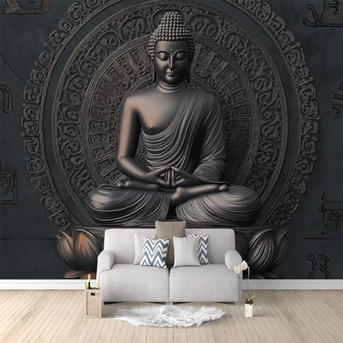 Fotomurales 250 x 175 cm Papel pintado Buda Sentado en Flor de Loto tejido no tejido Decoración de Pared decorativos amarillo oscuro Murales Diseno Fotográfico Apto para salón y dormitorio