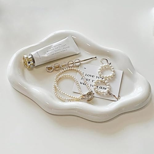 Wnntyu Badrum bricka marmor smycken dekorativ bricka keramik badrum bricka smycken bricka marmor oval 26 x 16 cm (vit)