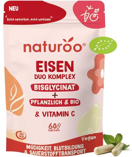 Double Fer : Bisglycinate + Végétal (Arbre à Curry Bio) - 60 Gélules Vegan (2 mois) - Fatigue, Globules Rouges, Immunité, avec Vitamines B2 & C - Fabriqué en France