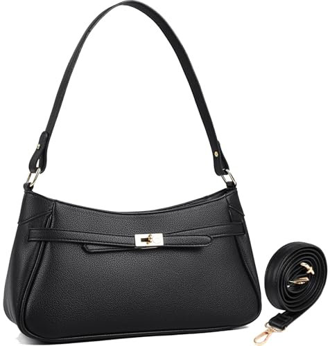 Myhozee Kleine Handtasche Damen Umhängetasche Schwarz Crossbody Bag Damen Mit 2 Schultergurten Elegant Tasche Schultertasche Handbags Top Zip Hobo Shoulder Bag für Frauen Women Dating Party Einkaufe