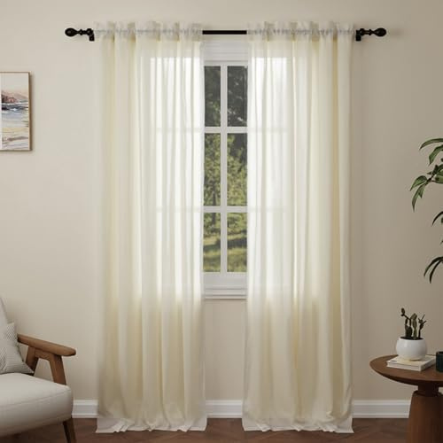 Pacok Cream Voile Curtains, 108 Drop 2 Panels Net Curtain for Windows, Rod Pocket Sheer Curtain Panel Voile Curtains for Living Room Kitcken Bedroom W56xL108 Inch(Cream, 142 x 274cm)