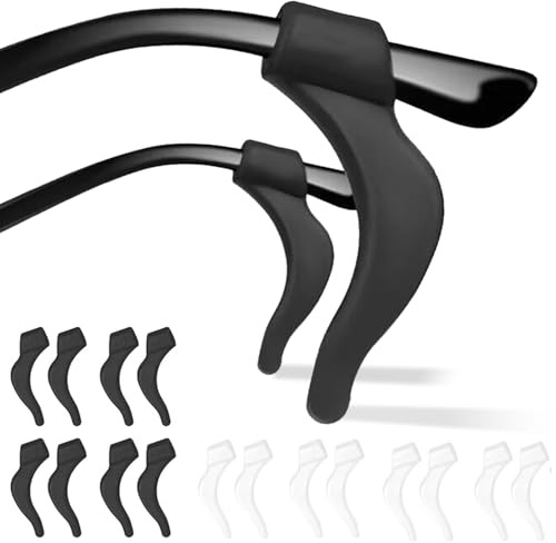 Yzmmxz 16 PCS fermi occhiali in silicone (8 nere + 8 trasparenti), perfettamente adattati alla curva dell'orecchio, adatti a occhiali da maggior parte delle montature