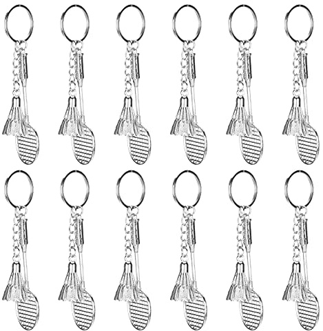 12st Badminton Racket Keychain Mini Metal Sports Key Chains Cute Fashionable Keyrings For Ball Lovers