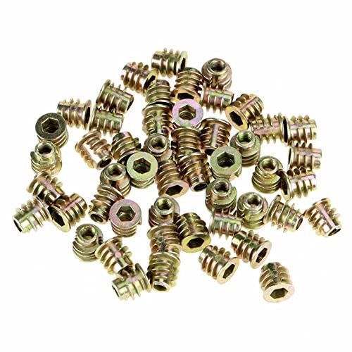 50PCS Threaded Inserts Nuts, M4 x 8mm Zinc Alloy Wood Threaded Insert Kit Furniture Screw in Nut Hex Socket Drive Screw Inserts Bolts Fastener for Wood Forniture