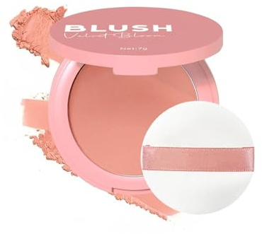 XJBD Pressed Powder Blush 7g, Low Saturation Korean Blush for Cheeks & Eyes, Waterproof Matte Finish, Buildable Color, Ultra-Fine Non-Cakey Powder with Mirror & Puff, All Skin Types