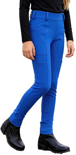 Miutii Flickor, pojkar, ridbyxor, leggings, sportbyxor med sidofickor, silikon, ridbyxor, träningsbyxor, ridleggings, fritidsbyxor, A blå, 170-176