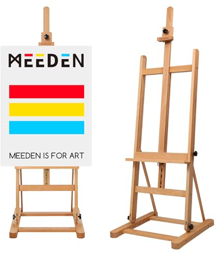 MEEDEN Cavalletto per Pittura Artistica - Cavalletto da Studio in Legno Massello di Faggio, Struttura a H Regolabile, Cavalletto da Pavimento per Artisti, Supporta Tele fino a 122 cm