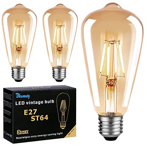 Lampadina Vintage Edison, E27 Lampadina LED Edison 6W Equivalenti a 60W, 600LM Luce Bianca Calda 2700K, ST64 Vintage Retro Stile Luce Filamento Lampadine Decorativo per Casa Bar Caffe, 3 Pezzi