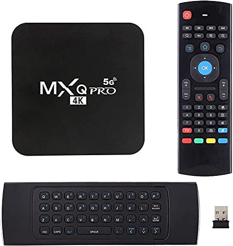 MXQ PRO 5G avec mini clavier sans fil Android 14.0 TV Box Ram 2 Go ROM 16 Go H.265 HD 3D WiFi 6 Dual WiFi 2.4G/5.8G BT5.0 Télécommande Android Smart Box Home Set Top Player