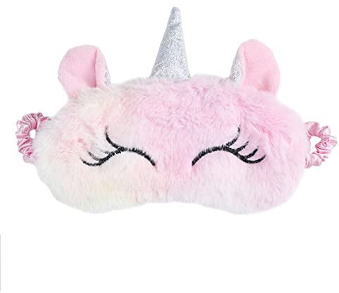 Masque de Sommeil Dames Masques de Sommeil en Peluche Mignon Licorne Masque pour les Yeux Respirant de Voyage pour la Nuit et la Sieste