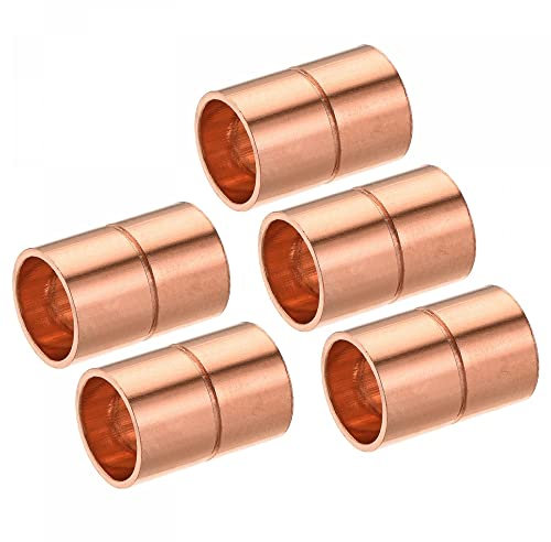 sourcing map Copper Pipe Coupling 10mm Straight Connecting Adapter with Rolled Tube Stop C x C Solder Connection for Plumbing 5Pcs
