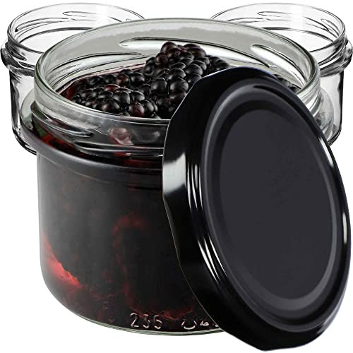 KADAX fi82 Lot de 100 bocaux à confiture avec couvercle à visser - 235 ml - Petits bocaux à confiture avec couvercle - Bocaux hermétiques pour cadeau - Noir