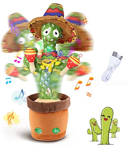 Cactus Parlante, Peluche Cactus Elettronico Danzante, Giocattoli Cactus, Giocattoli Peluche Cactus Cantanti, Regali per Bambini, 120 Canzoni (Canto + Ballo + Ripetizione + Luminoso)