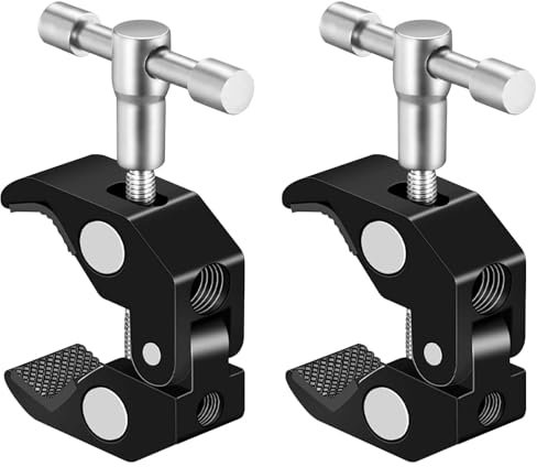 2 Stück Kameras Super Clamps, Super Klemme, Magic Arm Clamp mit 1/4 und 3/8 Gewindeclips, Kameraklammer Halterung, Kamera Klemme Halterung, Super Stativ Klemme für Blitzlicht, Stativ, LED-Leuchten