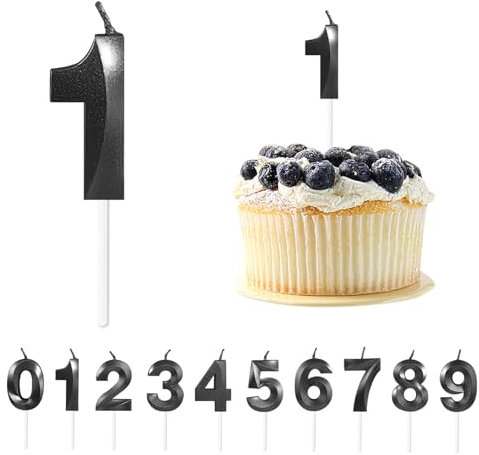 Realjoy Geburtstag Nummer Kerzen, Schwarze 3D Geburtstagskerzen mit Zahlen 5 cm Kerzen Zahlen Geburtstag für Torte, Tortendeko Geburtstag mit Kerzen für Geburtstag Jahrestag Partys, Nummer 1