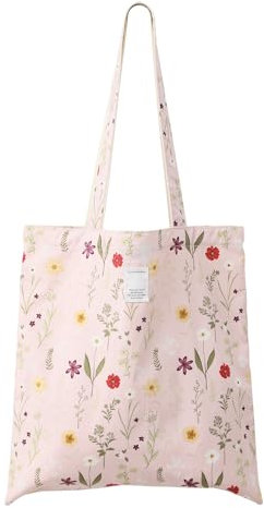 Dizdvizd Tote Bag, Canvas Shopper Tasche Floraler Druck Umhängetasche Handtasche Beuteltasche Stofftasche für Damen Mädchen, Arbeit Reisen Strand Dating Schule Alltag-Rosa