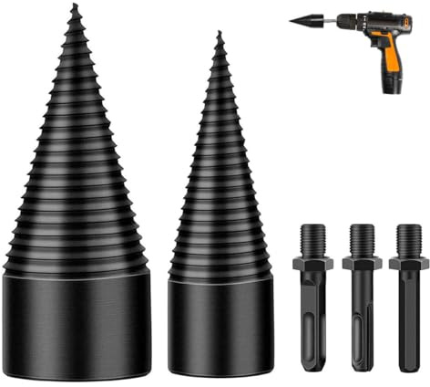 LSRVNM Wood Splitting Drill Bit 42mm + 32mm Log Splitter with Square/Round/Hexagonal Shanks, Firewood Splitter Wood Cone Drill Bit Set Heavy Duty Drill Screw Cone Driver