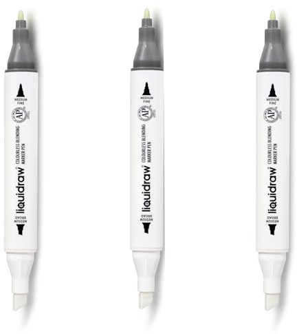 Liquidraw Colourless Blender Marker - Pack of 3 | Acid-Free, Dual Tip, Alcohol-Based Pen | Broad Chisel & Fine Tip | For Fading & Blending Colours | Ideal for Art, Illustration, Sketching, & Drawing
