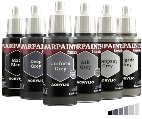 The Army Painter, Warpaints Fanatic Flexible Triad: Black & Greys, 6 x 18 ml acrylic paints - Miniature quality hobby paint for Dungeons and Dragons (DnD) & Warhammer Miniatures
