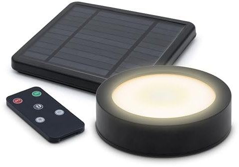 Spetebo Lampe solaire LED magnétique pour pavillon - Noir - Avec télécommande - Diamètre : 12 cm - Éclairage de parasol de jardin avec 3 niveaux de luminosité - Lampe de camping - Éclairage extérieur
