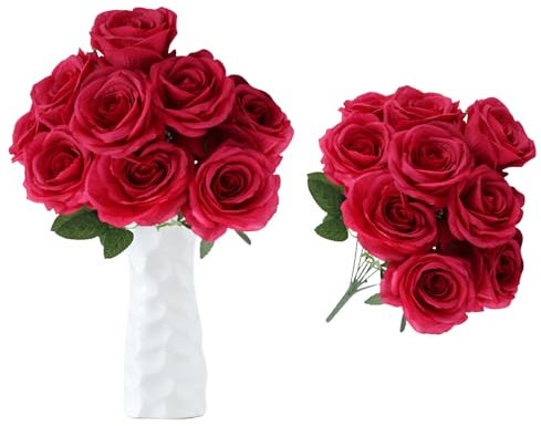 astylishome Dekoblumen Künstlich Dekoration 10 Stück Fake Blumen Künstliche Blume Einzigen Stiel Hochzeit Blumenstrauß 45cm Rosen Rot Kunstblumen Gefälschte Rose Rote 1204