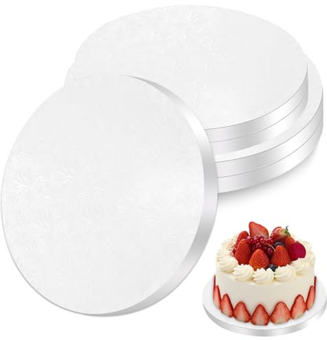 Plstod 5 Stück Dick 12mm Cake Board, Ø25cm/10inch Tortenunterlage Rund, Ø20cm/8inch Tortenplatte Weiß, Tortenplatte Pappe Wiederverwendbar für Schwere Oder Display Mehrschichtige Kuchen Gebäck Torten