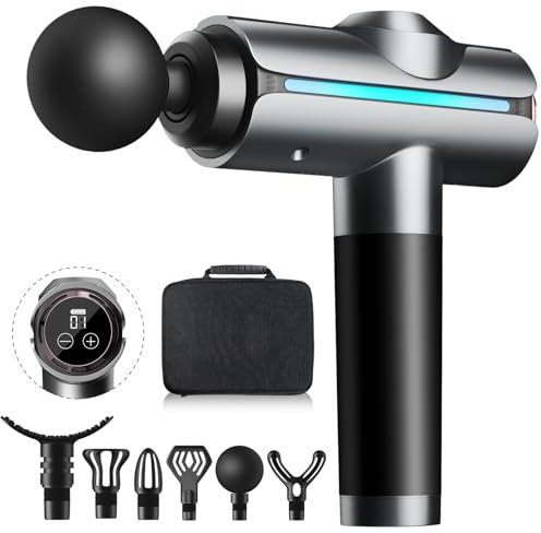 Massagepistole Tiefengewebe Massagegerät mit 20 Geschwindigkeiten, Muskel Massage Gun mit 6 Massageköpfen LCD Touchscreen Massage Pistole mit 4000mAh Akku Handmassagegerät für Körper Entspannung