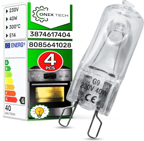 ONIX TECH 4 Pezzi Lampadina Alogena G9 da Forno 40W 230V 300°С con codice Originale 387461740/4 3874617404 808564102/8 8085641028 per AEG per Electrolux - Garanzia di 5 Anni