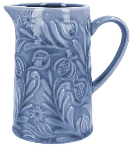 Blue Jug, Decorative Floral Jug Vase, Ceramic Blue Country Flowers Housewarming Present, Afternoon Tea Dinnerware, Home Decor