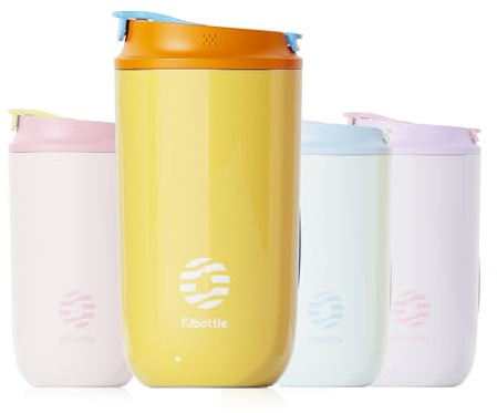 Rumiiro 450ml Thermobecher mit Strohhalm, Trinkbecher Kaffeebecher mit Auslaufsicherem Deckel +Tragegriff + 2 Trinköffnung aus Doppelwandig Isoliert, Coffee to go Becher, Edelstahl Travel Mug